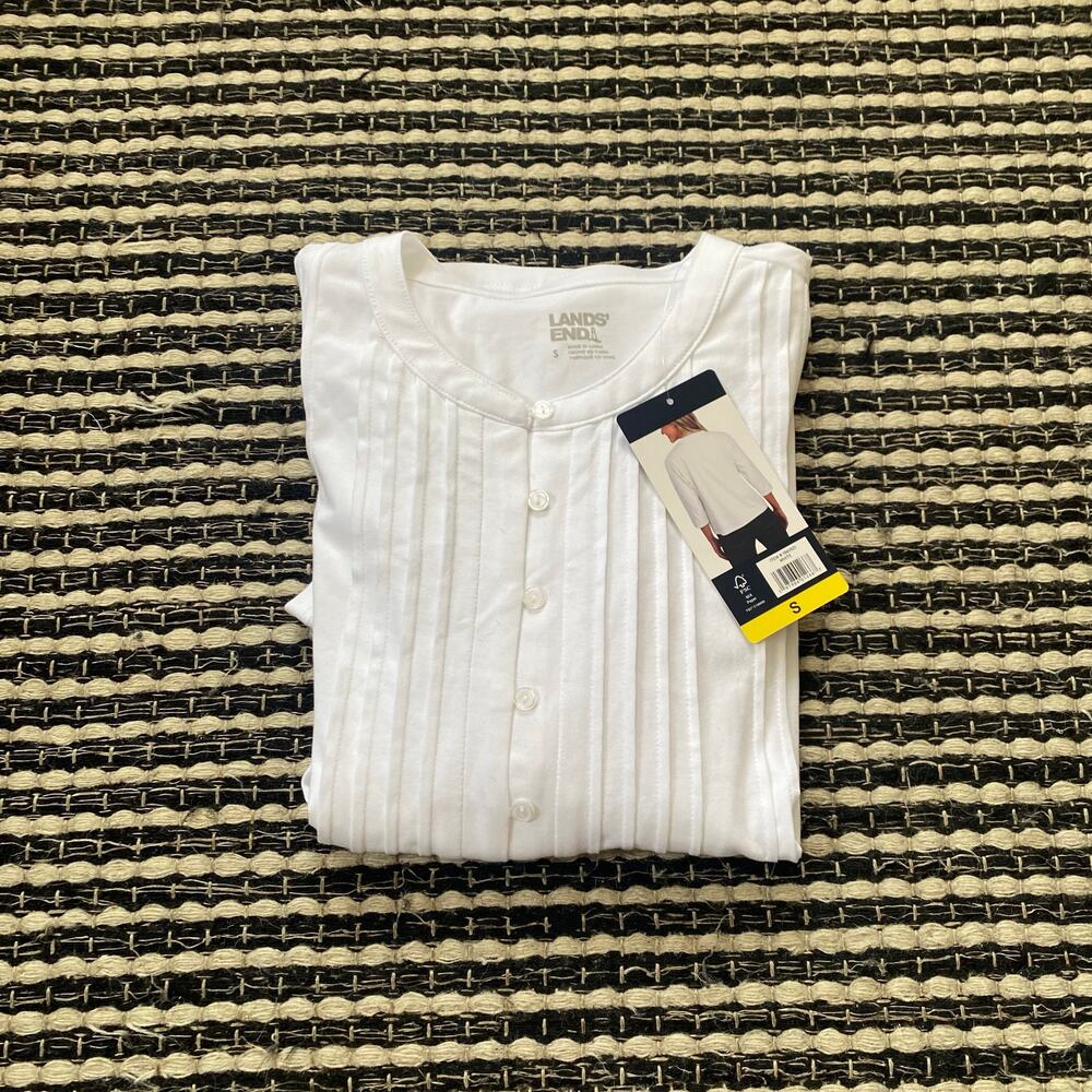 🌿Lands End Womens White Button Front Pintuck Top S
